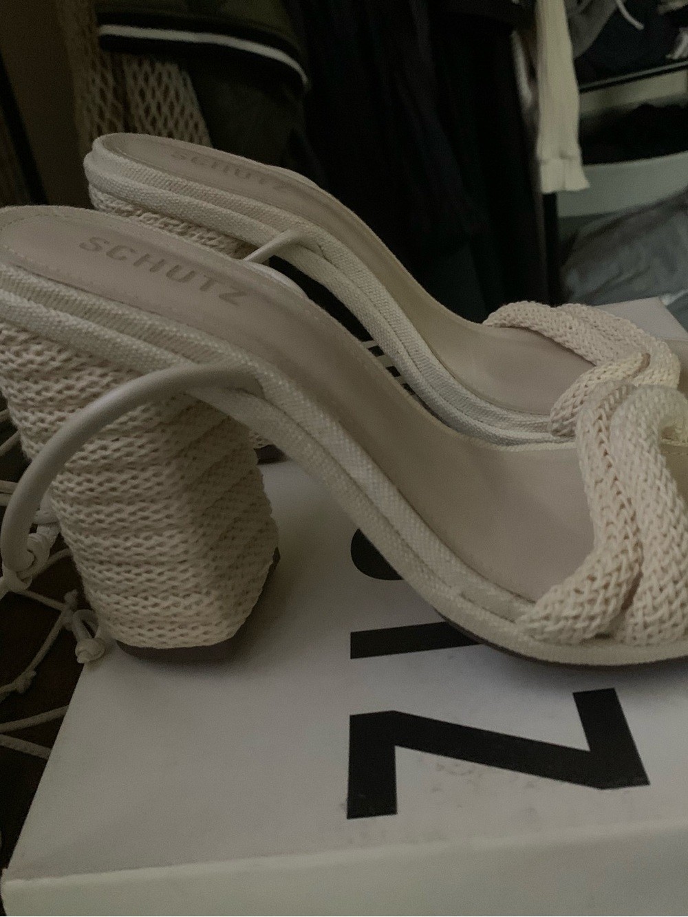 SCHUTZ Ivory Braided Block Heel Sandals